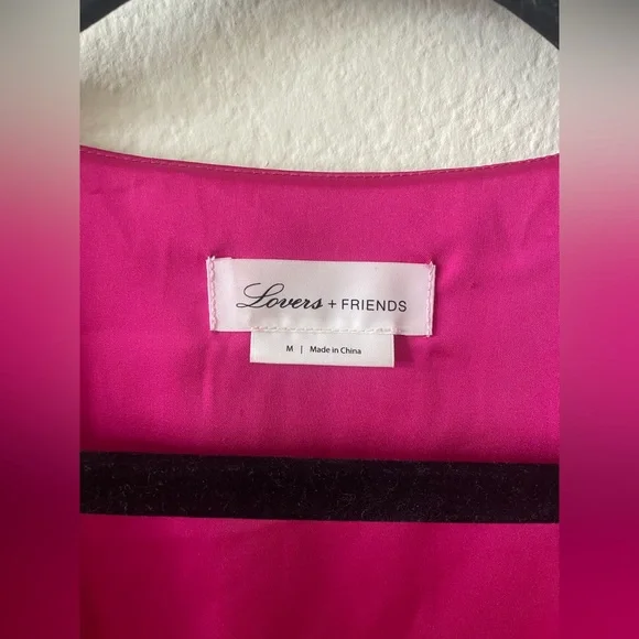 Revolve Lovers + friends hot pink Lorenza deep v long sleeve rouched mini dress - Picture 5 of 6